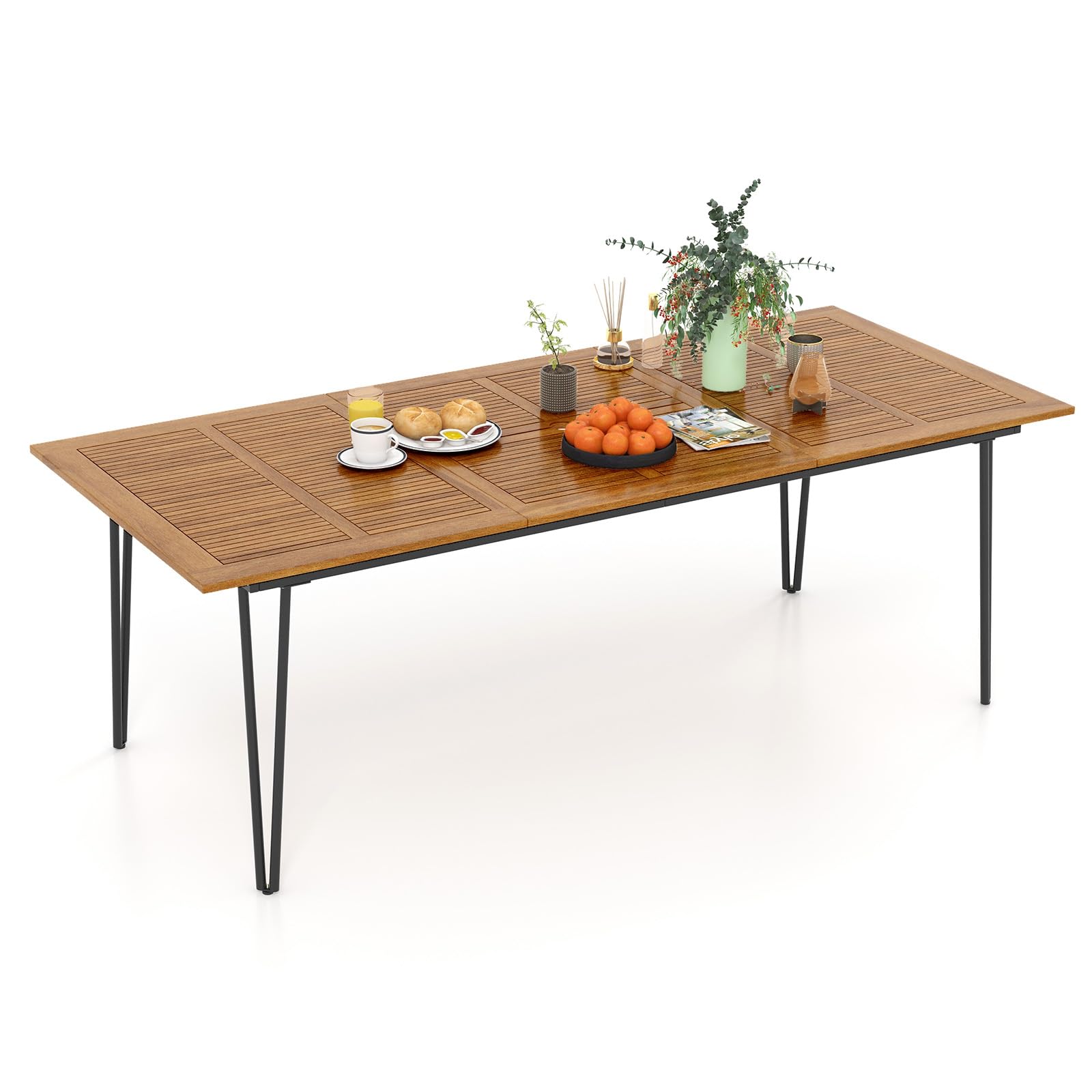 Tangkula Table à manger de terrasse de 2,2 m, Table à manger intérieure et extérieure avec trou pour parasol pour terrasse, cour, pour 8 personnes